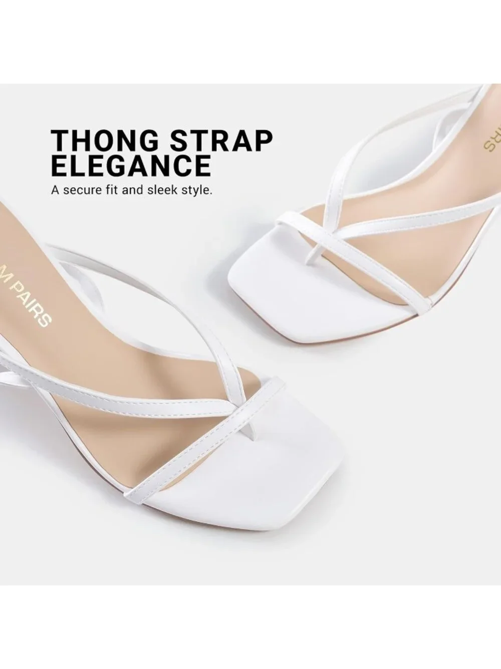 Women's White Faux Leather Square Open Toe Flip Flop Ankle Strap High Heels